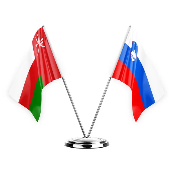 Δύο Σημαίες Πίνακα Απομονώνονται Λευκό Φόντο Εικόνα Oman Και Slovenia — Φωτογραφία Αρχείου