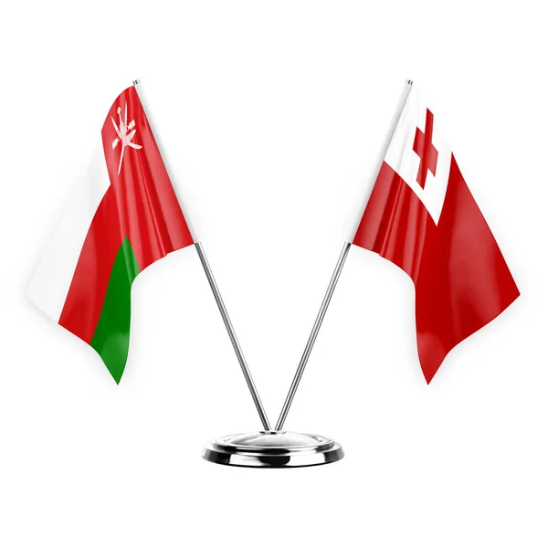 Two Table Flags Isolated White Background Illustration Oman Tonga — Zdjęcie stockowe