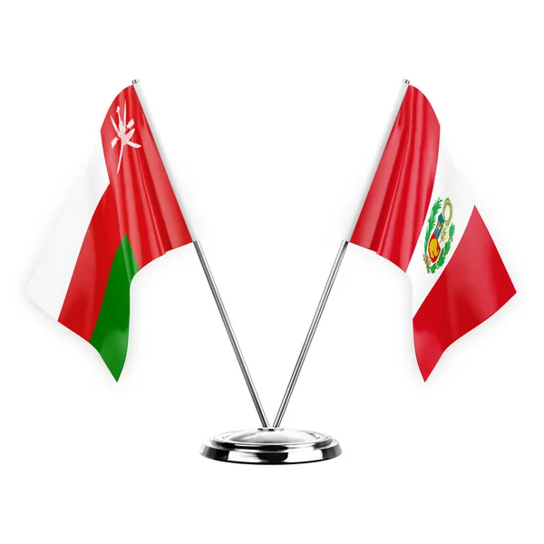 Two Table Flags Isolated White Background Illustration Oman Peru — Stock fotografie