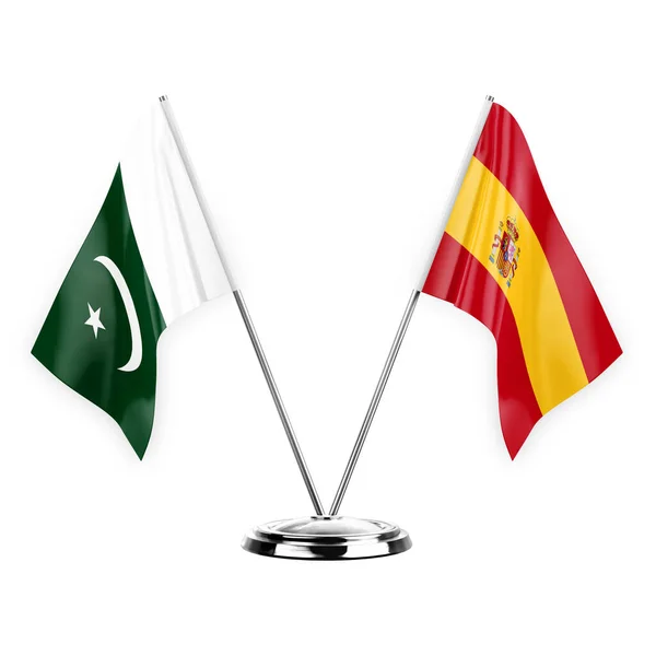 Two Table Flags Isolated White Background Illustration Pakistan Spain — Stock Fotó