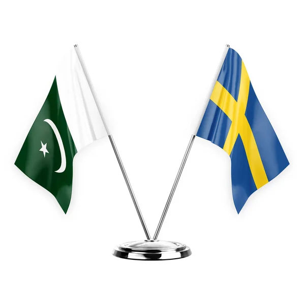 Two Table Flags Isolated White Background Illustration Pakistan Sweden — Stock Fotó