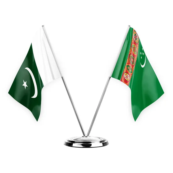 Two Table Flags Isolated White Background Illustration Pakistan Turkmenistan — Zdjęcie stockowe