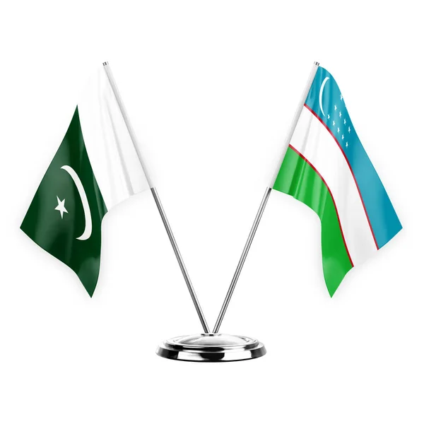 Two Table Flags Isolated White Background Illustration Pakistan Uzbekistan — Stock Fotó