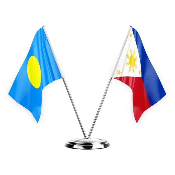 Two Table Flags Isolated White Background Illustration Palau Philippines — Zdjęcie stockowe