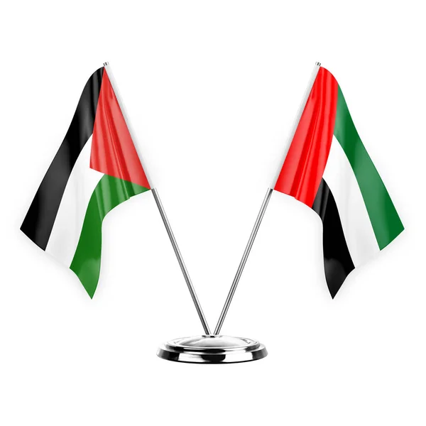 Two Table Flags Isolated White Background Illustration Palestine United Arab — Stock Photo, Image