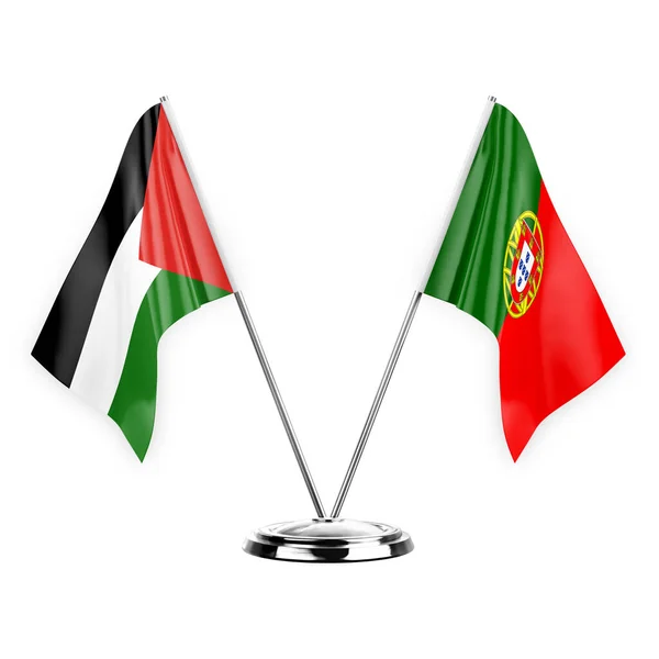 Two Table Flags Isolated White Background Illustration Palestine Portugal — Stok fotoğraf