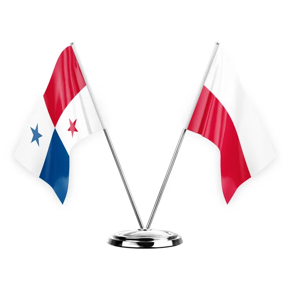Two Table Flags Isolated White Background Illustration Panama Poland — Stockfoto