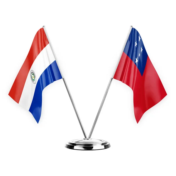 Two Table Flags Isolated White Background Illustration Paraguay Samoa — Stockfoto