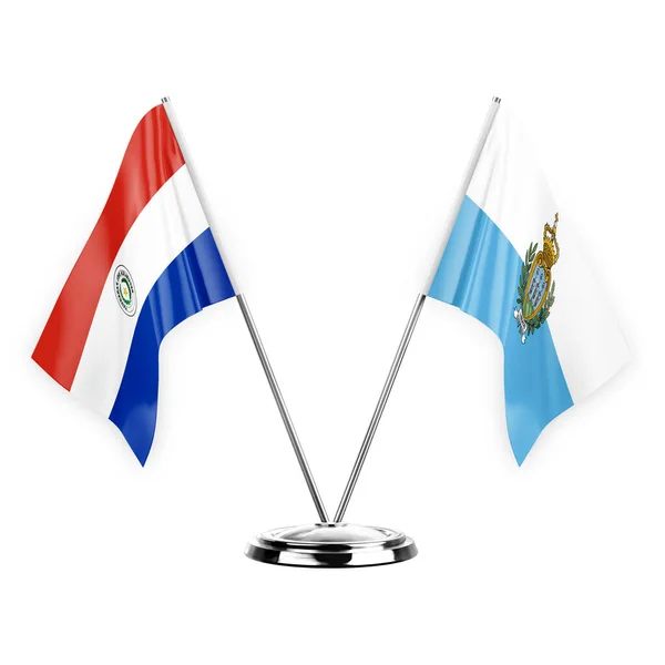 Two Table Flags Isolated White Background Illustration Paraguay San Marino — Stockfoto