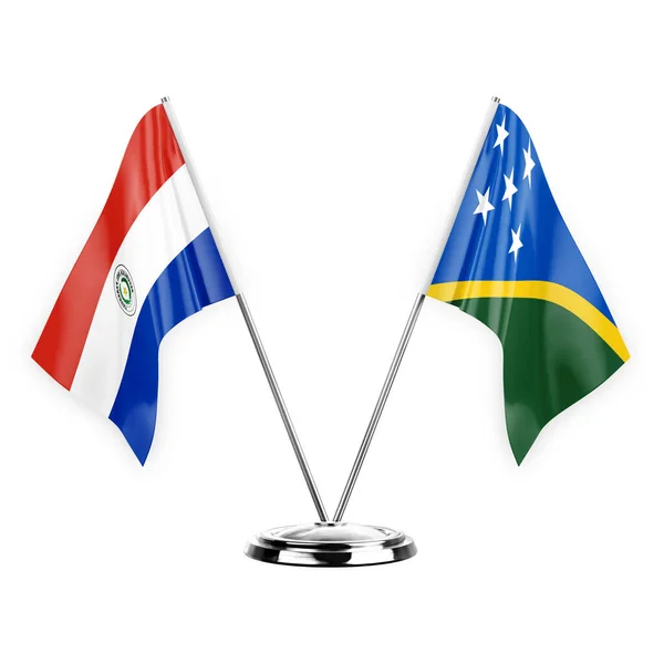 Two Table Flags Isolated White Background Illustration Paraguay Solomon Islands — Stockfoto