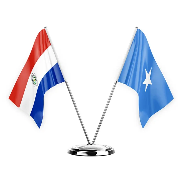 Two Table Flags Isolated White Background Illustration Paraguay Somalia — Stockfoto