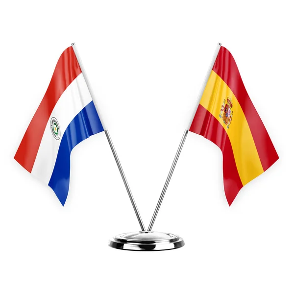 Two Table Flags Isolated White Background Illustration Paraguay Spain — Stockfoto