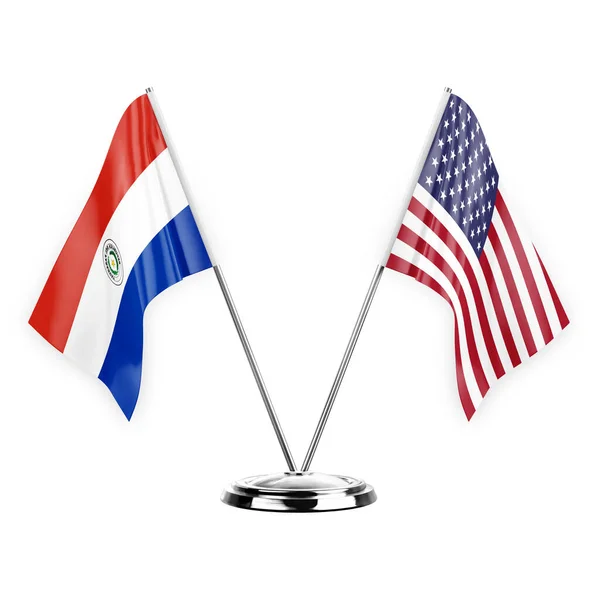 Two Table Flags Isolated White Background Illustration Paraguay Usa — Foto Stock