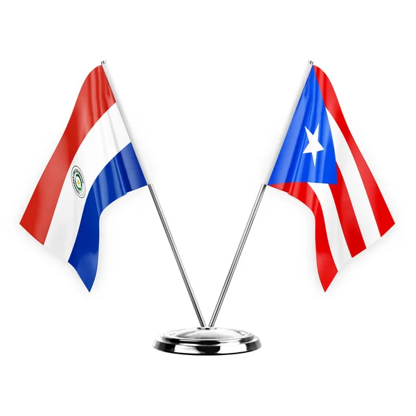 Two Table Flags Isolated White Background Illustration Paraguay Puerto Rico — Stock Fotó