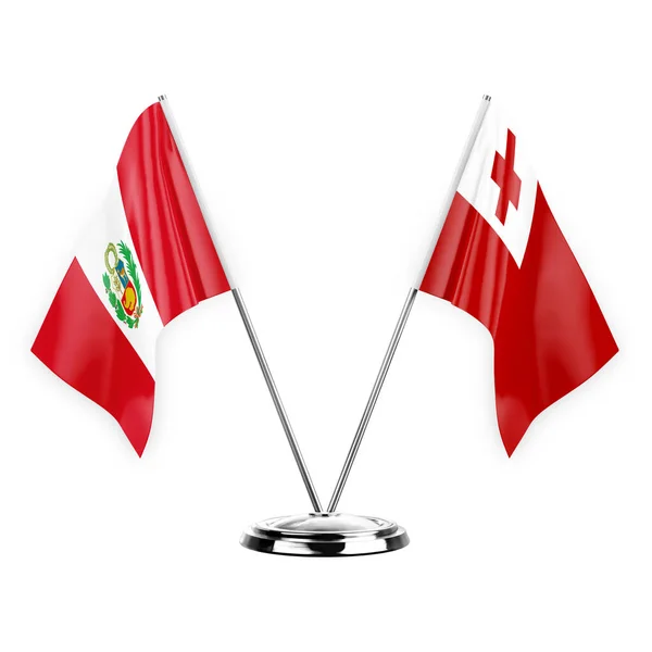 Dos Banderas Mesa Aisladas Sobre Fondo Blanco Ilustración Perú Tonga —  Fotos de Stock