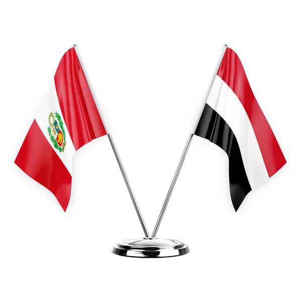 Two Table Flags Isolated White Background Illustration Peru Yemen — Stockfoto
