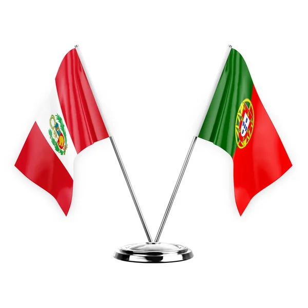 Two Table Flags Isolated White Background Illustration Peru Portugal — ストック写真