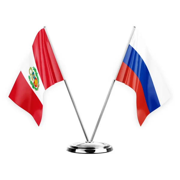 Two Table Flags Isolated White Background Illustration Peru Russia — Stock Photo, Image