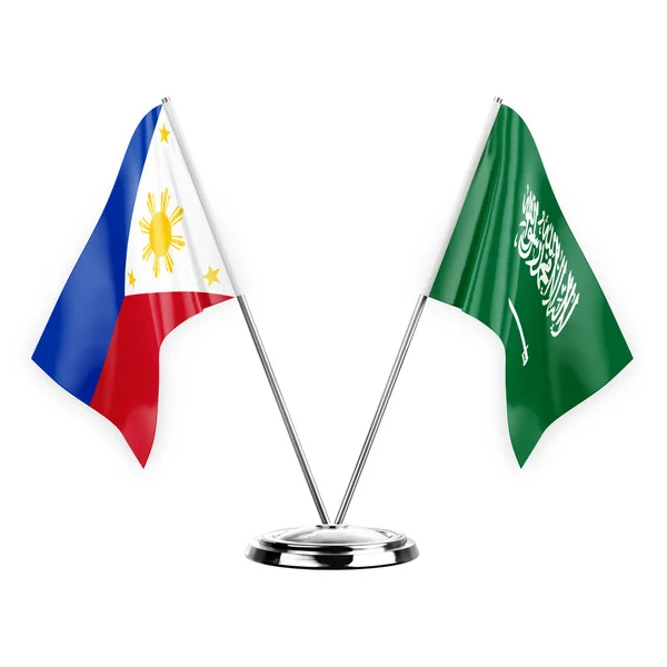 Two Table Flags Isolated White Background Illustration Philippines Saudi Arabia — Zdjęcie stockowe