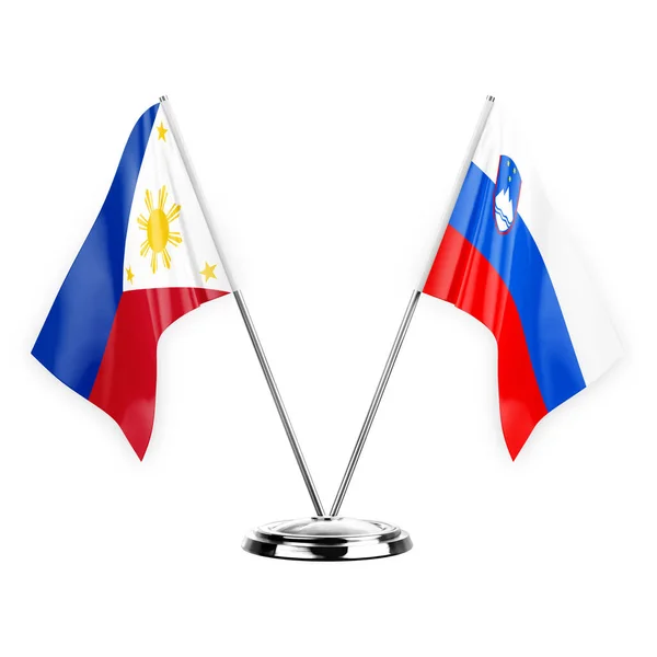 Two Table Flags Isolated White Background Illustration Philippines Slovenia — Zdjęcie stockowe