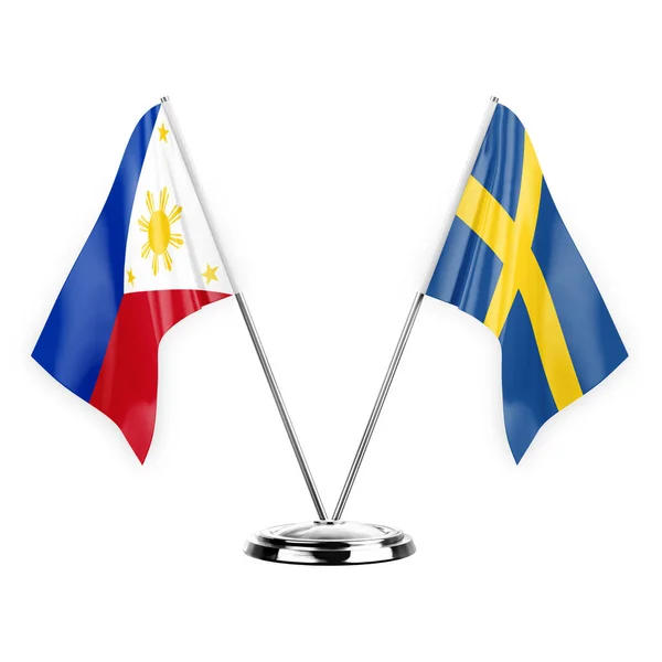 Two Table Flags Isolated White Background Illustration Philippines Sweden — Zdjęcie stockowe
