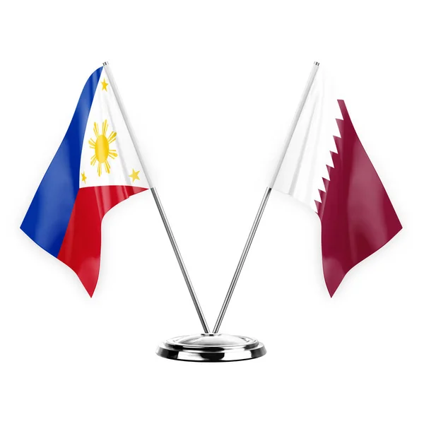 Two Table Flags Isolated White Background Illustration Philippines Qatar — Stock Photo, Image