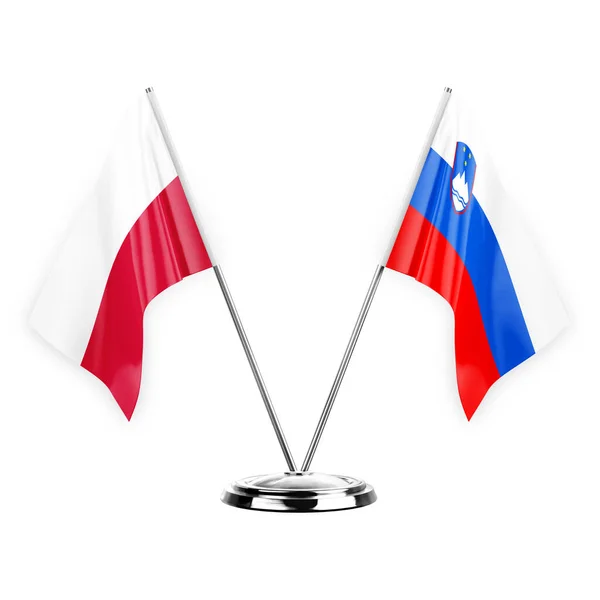Two Table Flags Isolated White Background Illustration Poland Slovenia — Stock Photo, Image
