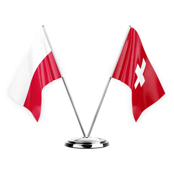 Two Table Flags Isolated White Background Illustration Poland Switzerland — Stock fotografie