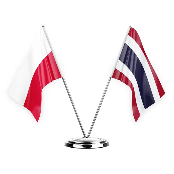 Two Table Flags Isolated White Background Illustration Poland Thailand — Stockfoto