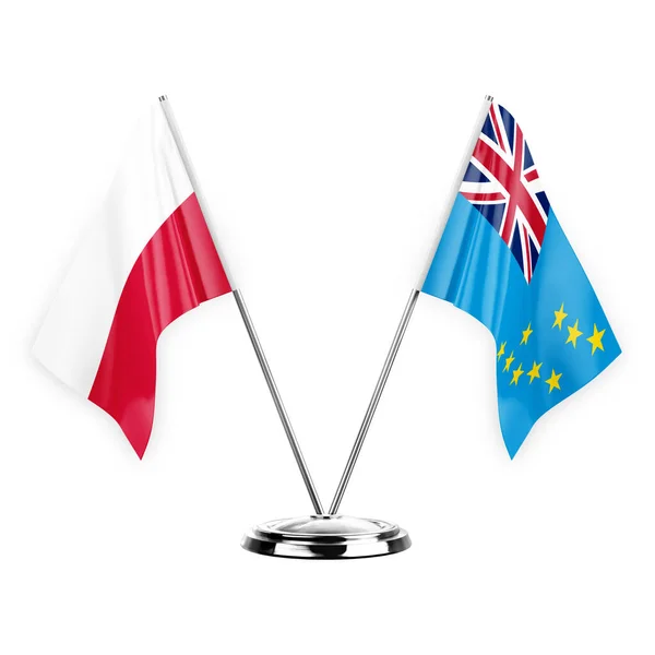 Two Table Flags Isolated White Background Illustration Poland Tuvalu — ストック写真