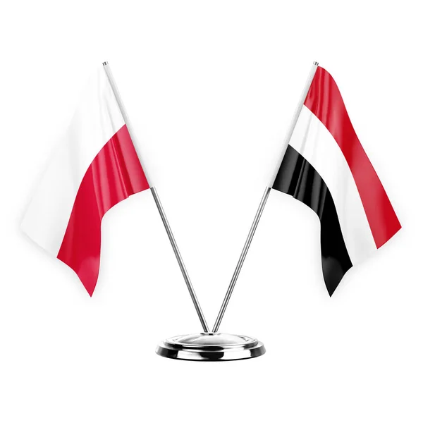 Two Table Flags Isolated White Background Illustration Poland Yemen — стоковое фото