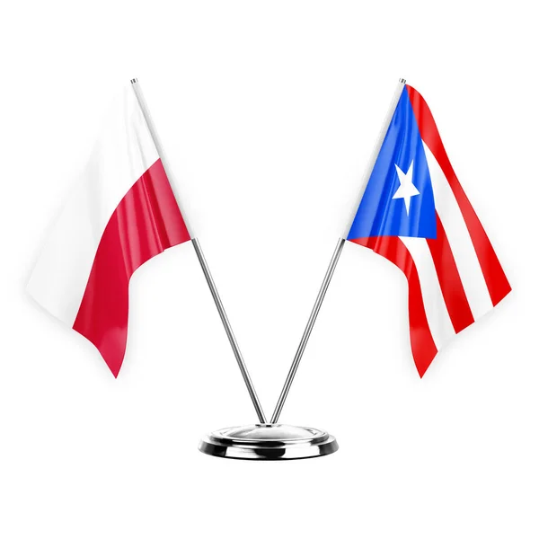 Two Table Flags Isolated White Background Illustration Poland Puerto Rico — 图库照片