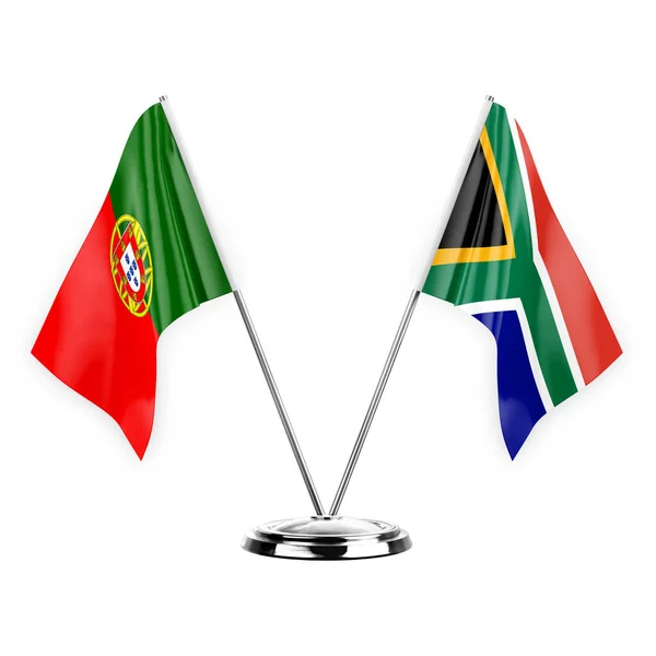 Two Table Flags Isolated White Background Illustration Portugal South Africa — Stockfoto