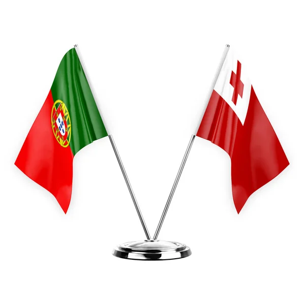 Two Table Flags Isolated White Background Illustration Portugal Tonga — Zdjęcie stockowe