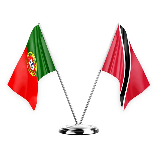 Two Table Flags Isolated White Background Illustration Portugal Tobago — Stok fotoğraf