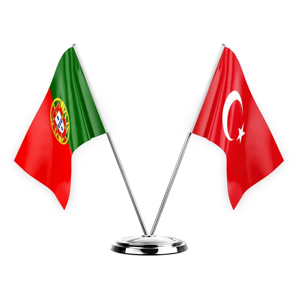 Two Table Flags Isolated White Background Illustration Portugal Turkey — Stok fotoğraf
