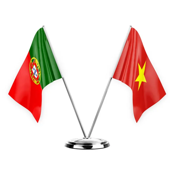 Two Table Flags Isolated White Background Illustration Portugal Vietnam — Stok fotoğraf