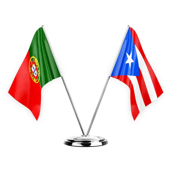 Two Table Flags Isolated White Background Illustration Portugal Puerto Rico — Stockfoto