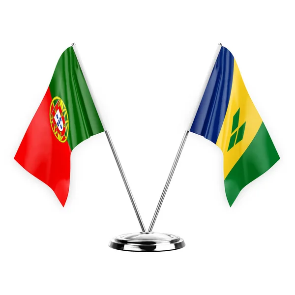 Two Table Flags Isolated White Background Illustration Portugal Saint Vincent — Stok fotoğraf