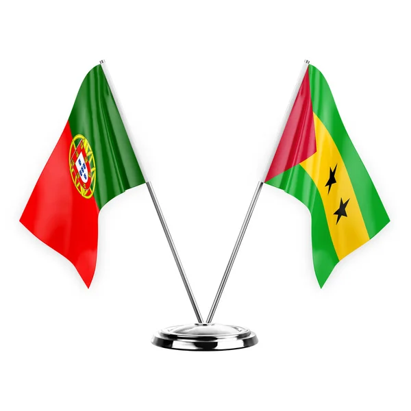 Two Table Flags Isolated White Background Illustration Portugal Sao Tome — Stock Photo, Image