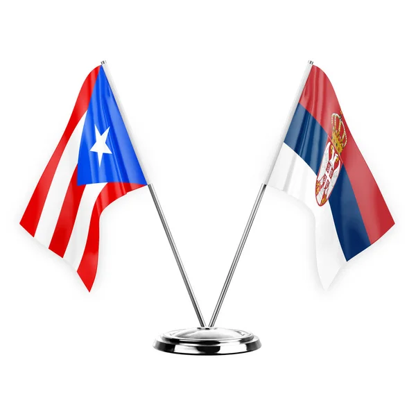 Two Table Flags Isolated White Background Illustration Puerto Rico Serbia — Foto de Stock