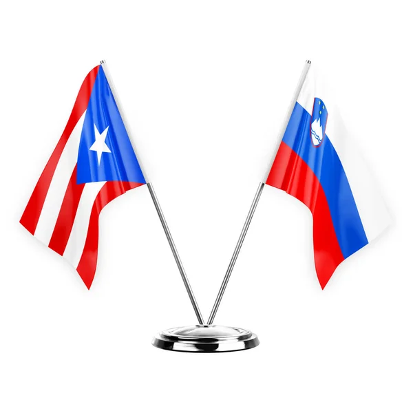 Two Table Flags Isolated White Background Illustration Puerto Rico Slovenia — ストック写真