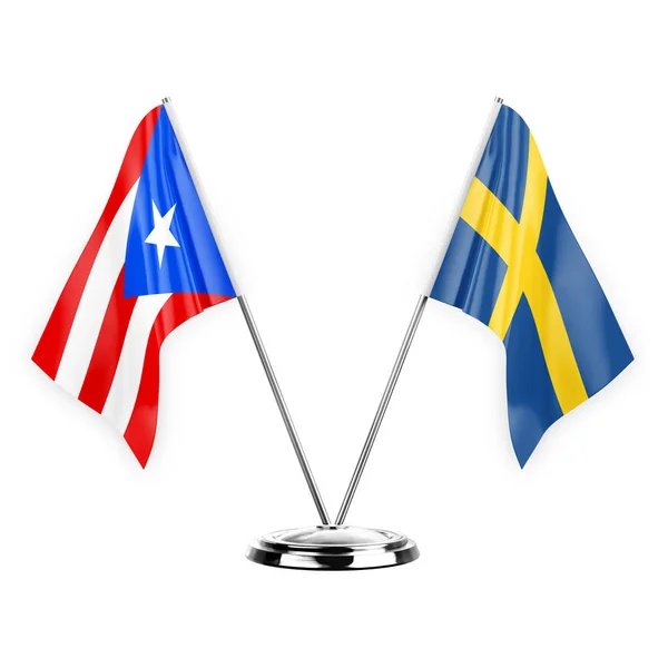 Two Table Flags Isolated White Background Illustration Puerto Rico Sweden — Stockfoto