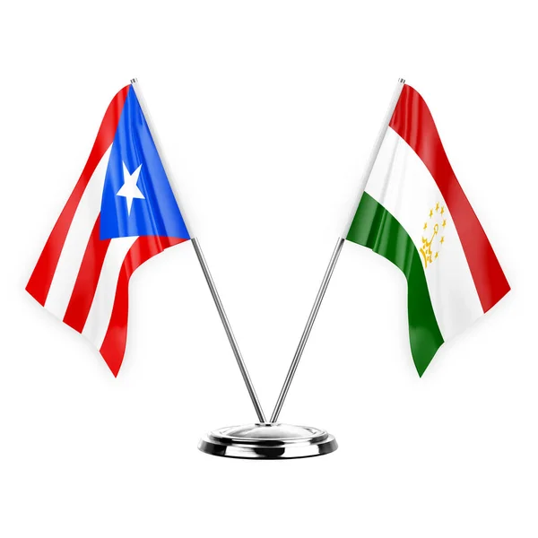 Two Table Flags Isolated White Background Illustration Puerto Rico Tajikistan — Stockfoto