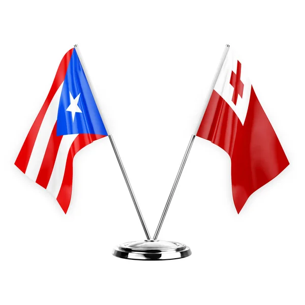 Two Table Flags Isolated White Background Illustration Puerto Rico Tonga — Stockfoto