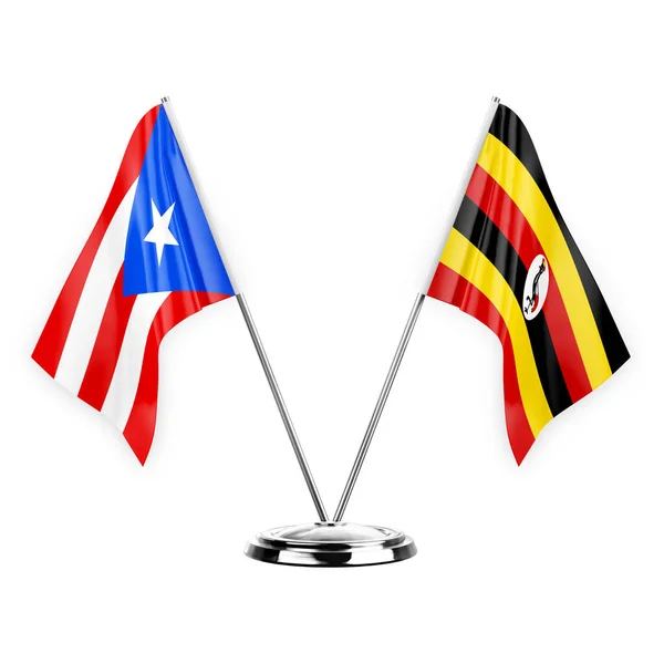 Two Table Flags Isolated White Background Illustration Puerto Rico Uganda — Stockfoto