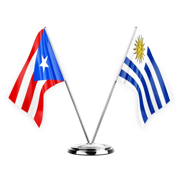 Two Table Flags Isolated White Background Illustration Puerto Rico Uruguay — Stock Photo, Image