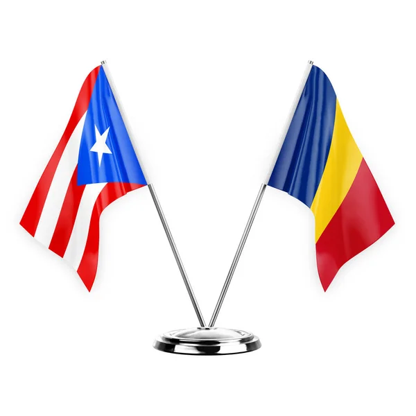 Two Table Flags Isolated White Background Illustration Puerto Rico Romania — Stockfoto