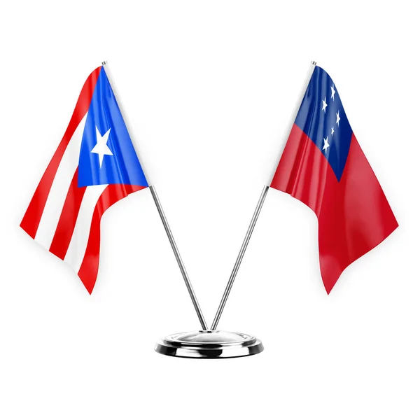 Two Table Flags Isolated White Background Illustration Puerto Rico Samoa — Stockfoto