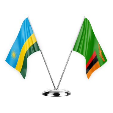 Two table flags isolated on white background 3d illustration, rwanda and zambia